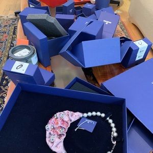 13 Boxes of Swarovski and one box of Baccarat (bag + ribbon) + lovely necklace